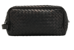 Bottega Veneta Intrecciato Toiletry Bag, Leather, Black, MII, 3*